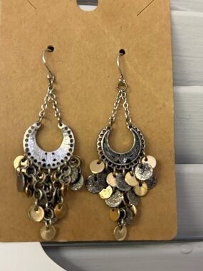 Bohemian Two-Tone Dangle Coin Earrings - Gold & Silver